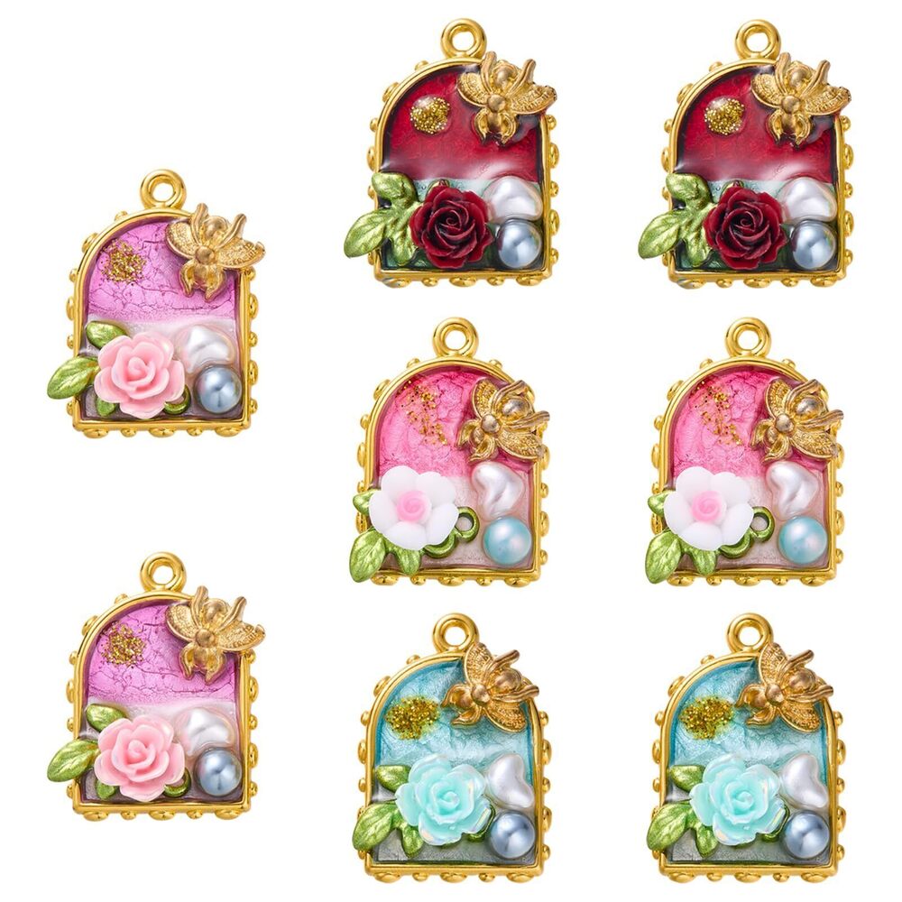 7172 8 Pcs Enamel Flower Charms for Jewelry Making Alloy Pendants
